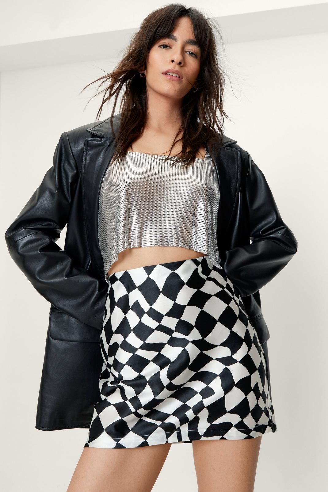 Mono Monochrome Checkerboard Satin Pelmet Skirt image number 1
