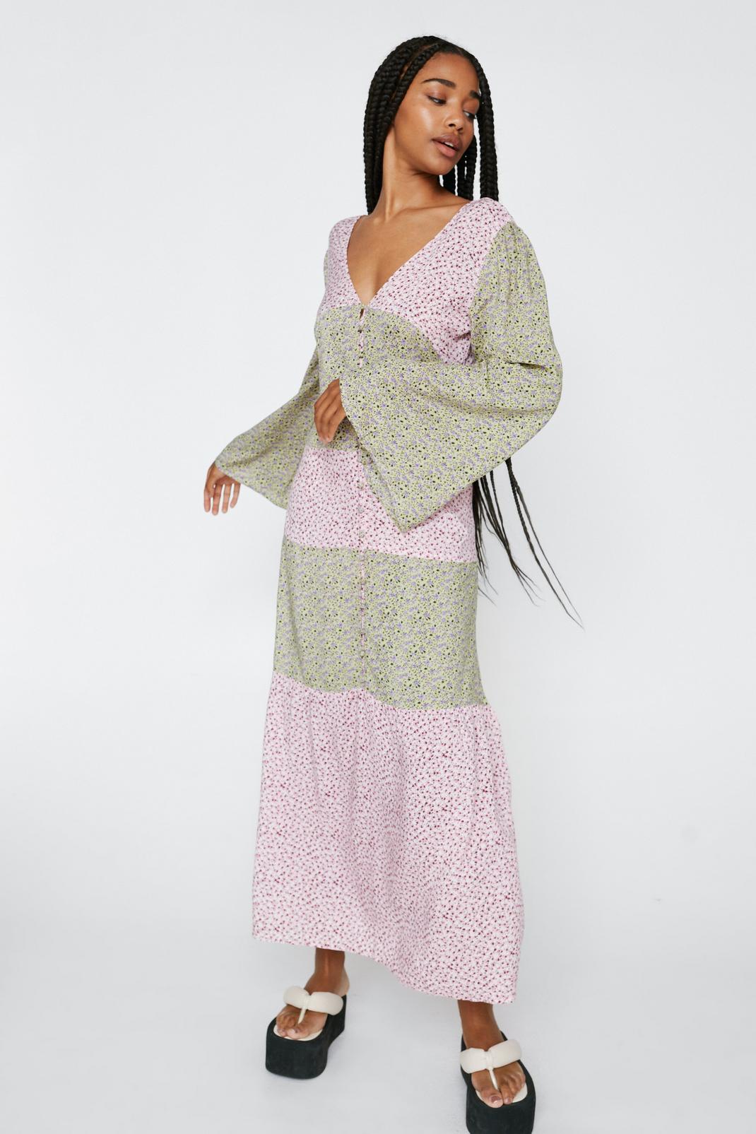 Robe longue à imprimé patchwork floral image number 1