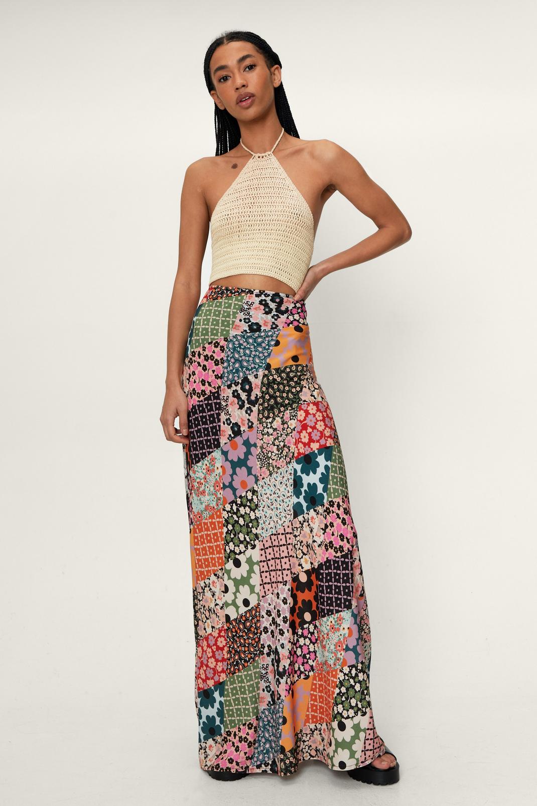 Multi Floral Patchwork Printed Maxi Skirt image number 1