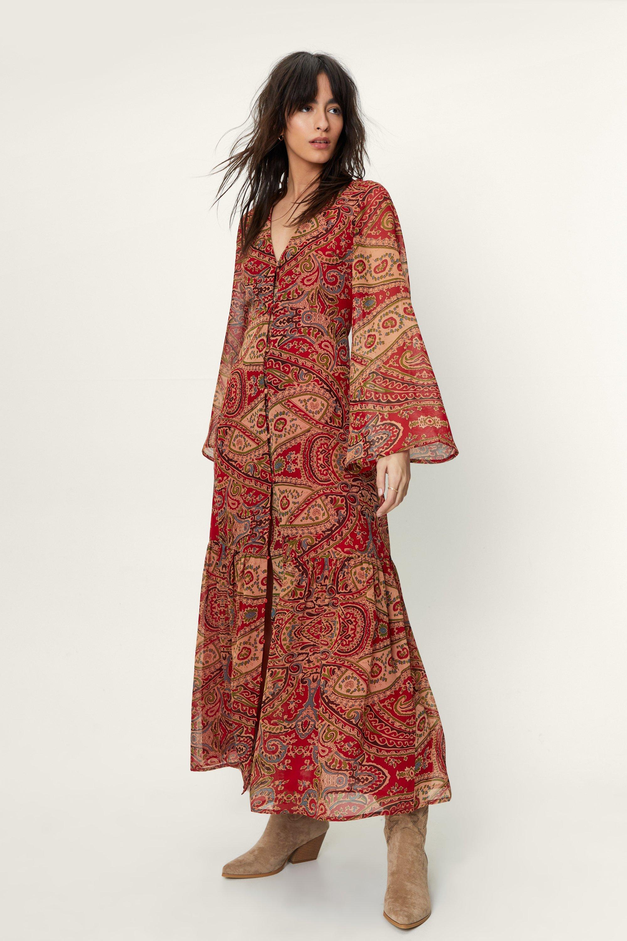 Paisley Print Button Down Maxi Dress