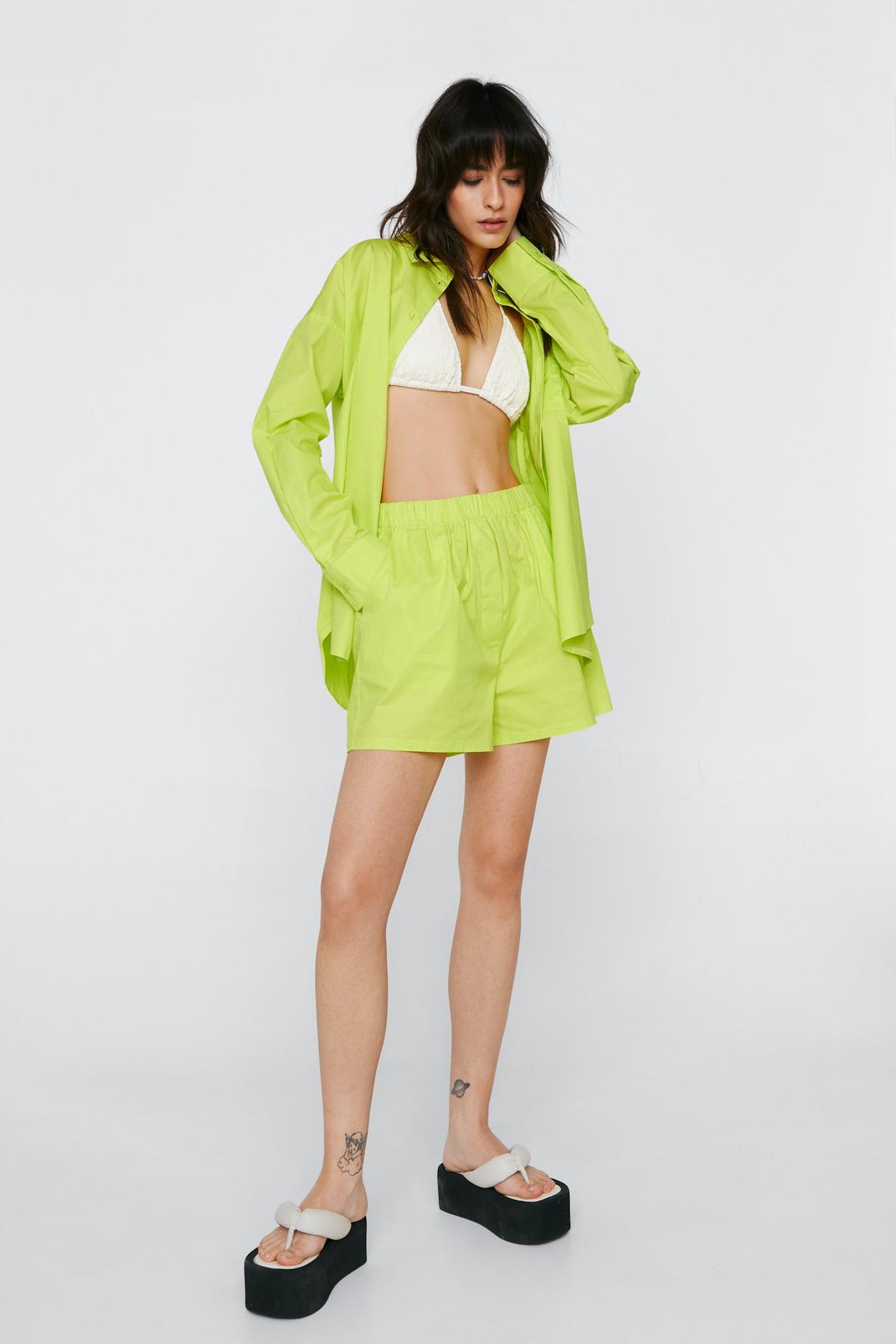 Lime Poplin High Waisted Casual Shorts image number 1