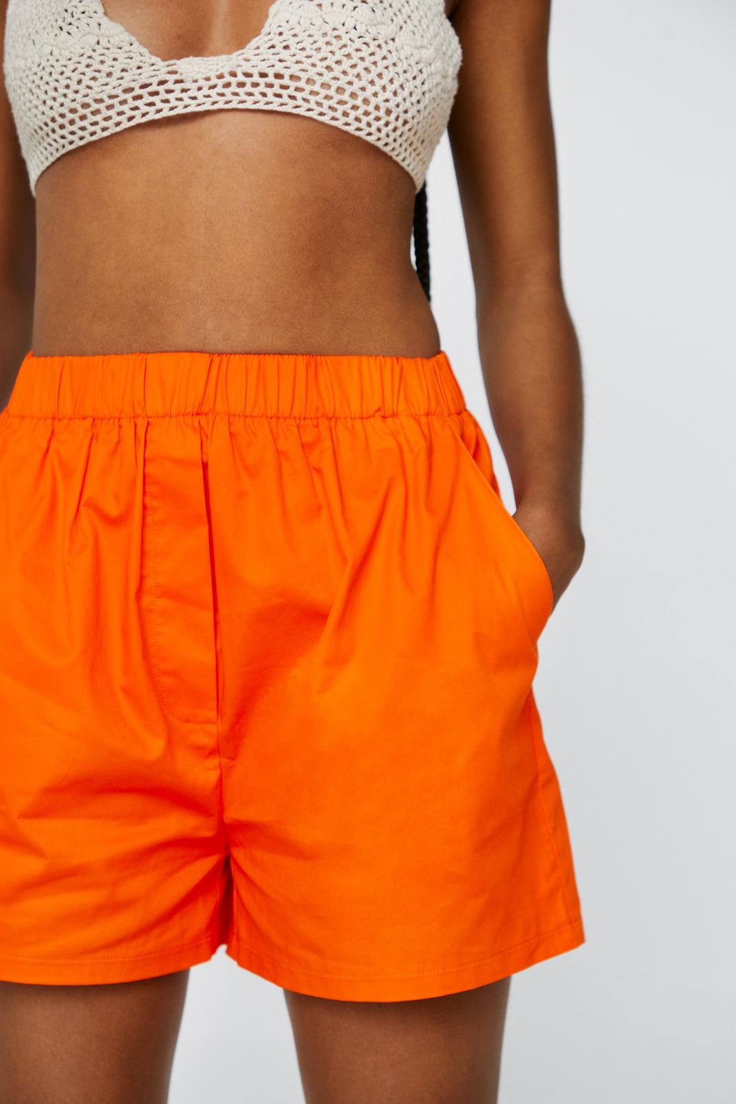 Orange Poplin High Waisted Casual Shorts image number 1