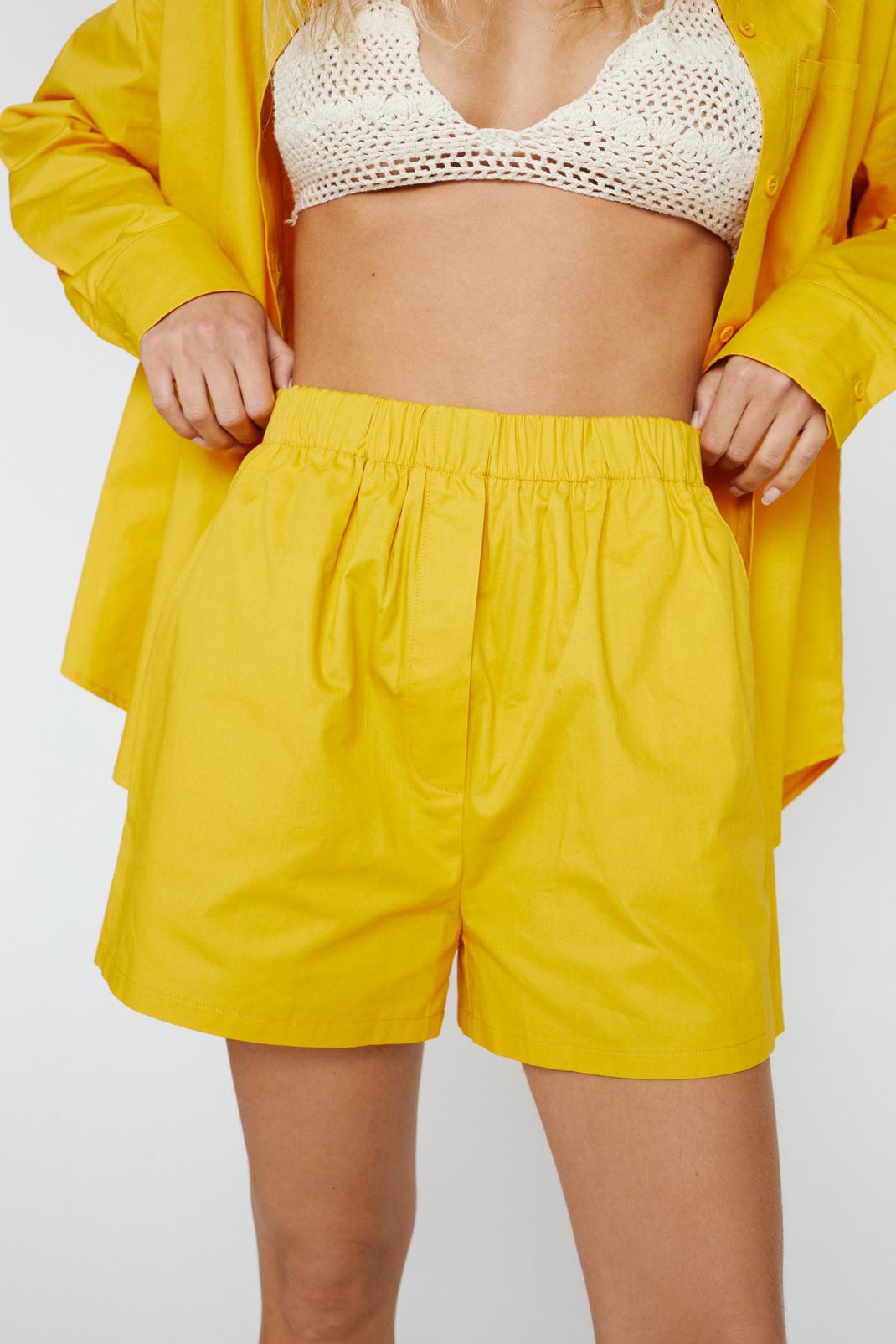 Yellow Poplin High Waisted Casual Shorts image number 1