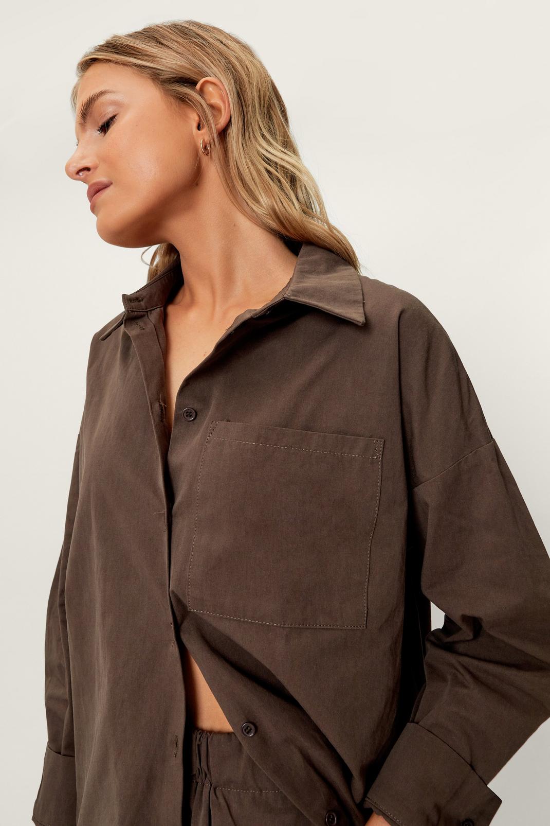 Chocolate Poplin Oversized Button Down Shirt image number 1