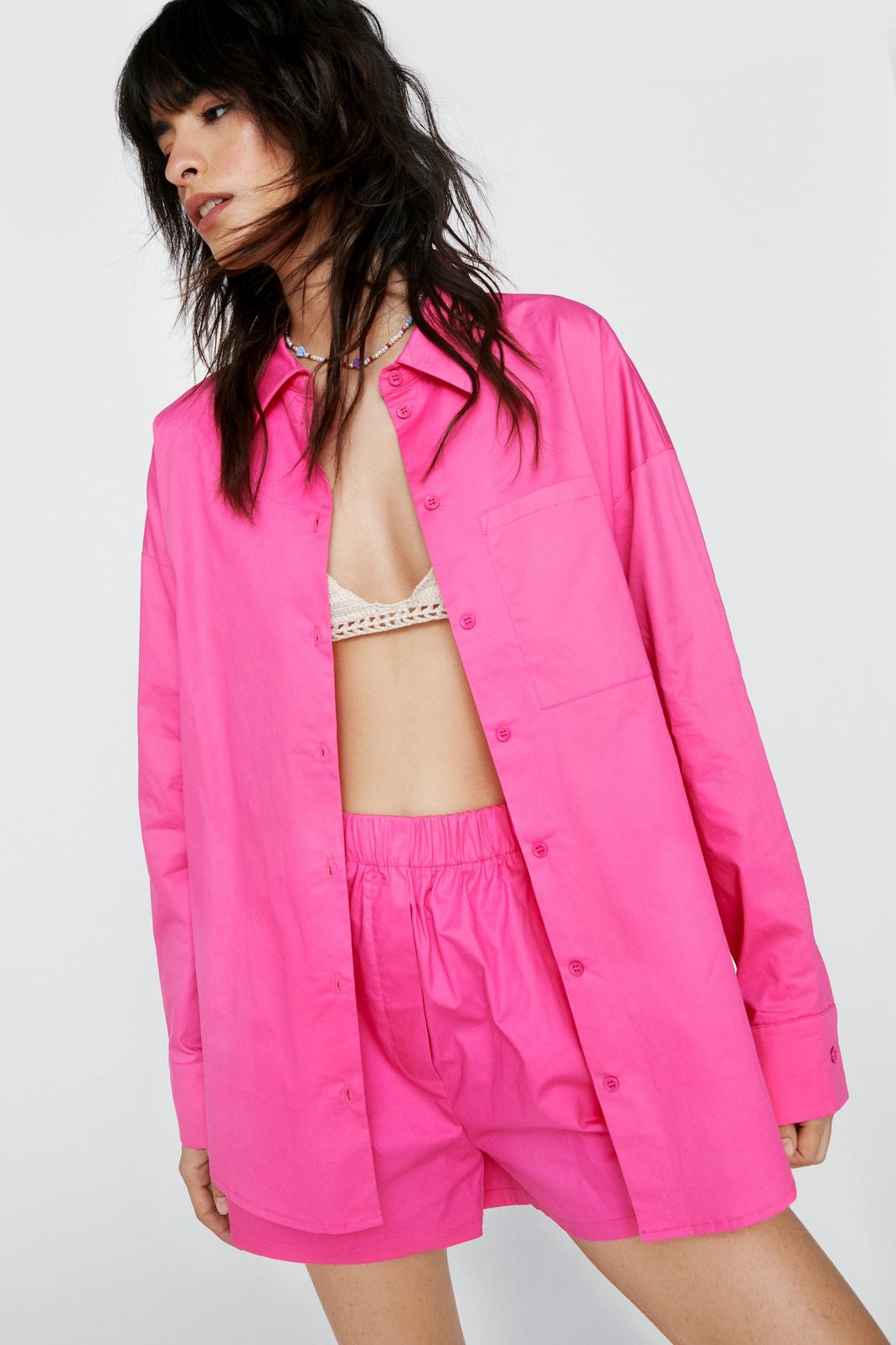 Hot pink Poplin Oversized Button Down Shirt image number 1