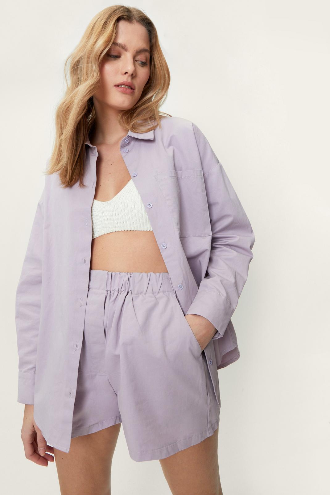 Lilac Poplin Oversized Button Down Shirt image number 1