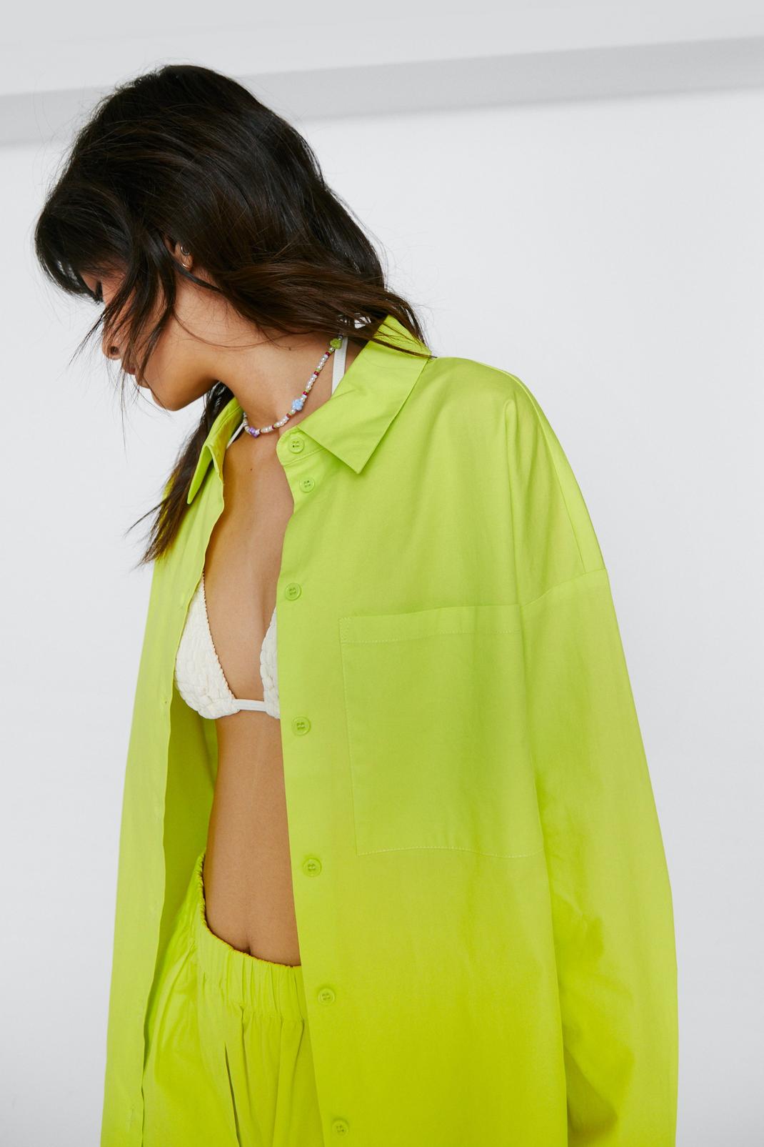 Lime Poplin Oversized Button Down Shirt image number 1