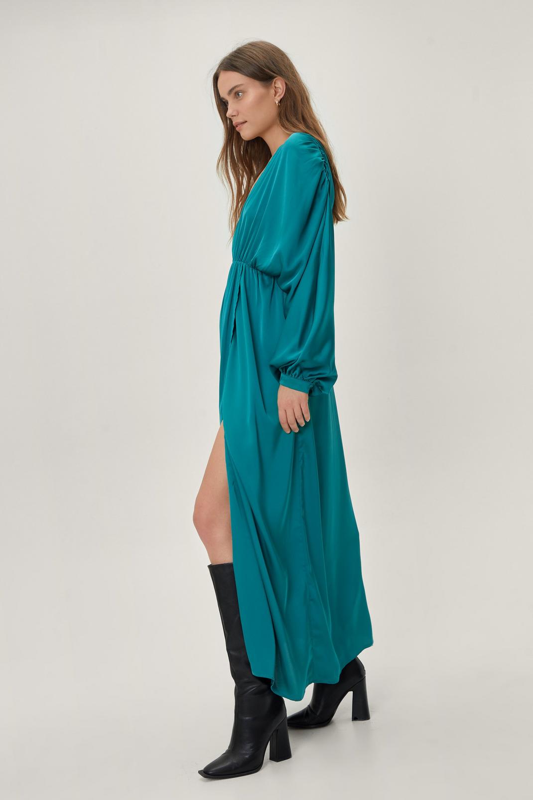 Green Plunge A Line Maxi Dress image number 1
