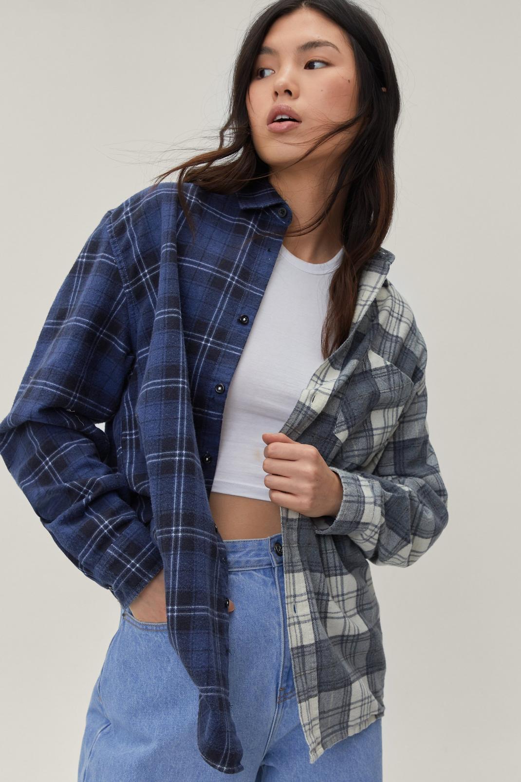 Multi Mixed Check Collared Oversized Flannel Shirt image number 1