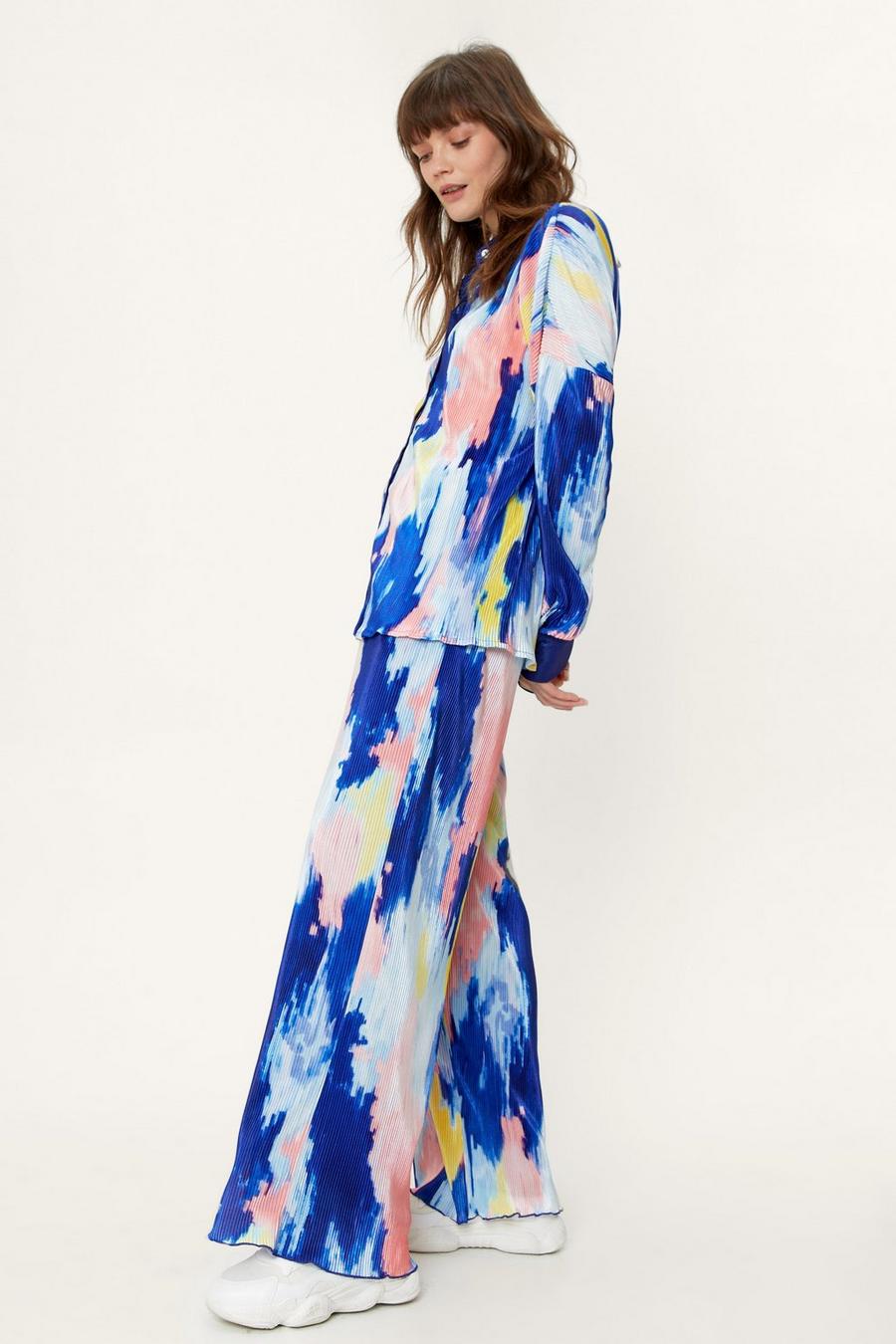 Bright Abstract Plisse Coord Wide Leg Pants