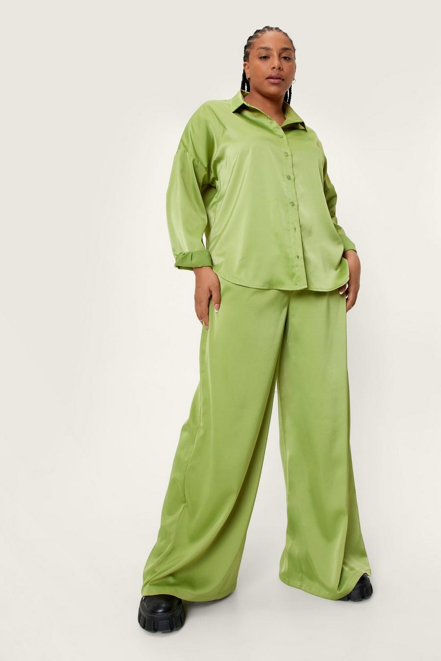 Plus Size Satin High Waisted Trousers