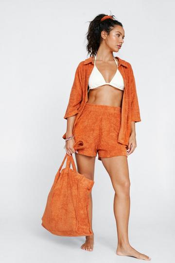 Towelling Shirt and Shorts 4 Piece Cover Up Set rust