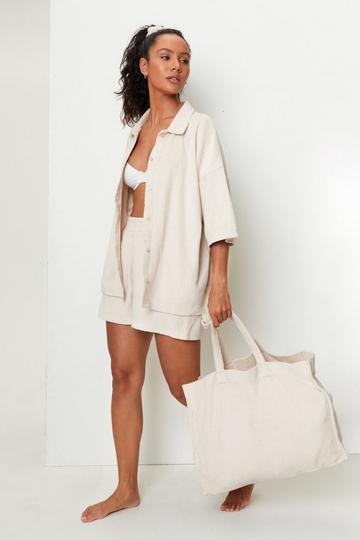 Towelling Shirt and Shorts 4 Piece Cover Up Set stone