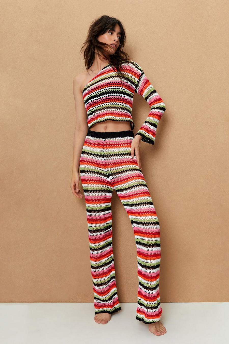 Crochet Bright Stripe Flare Pants