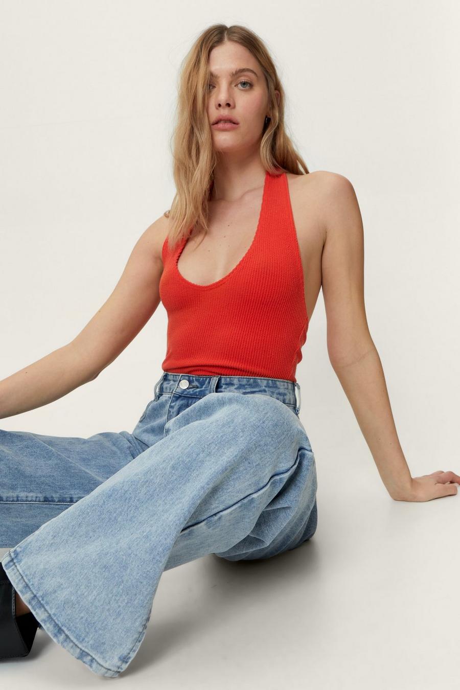 Recycled Ribbed Halter Neck Crop Top