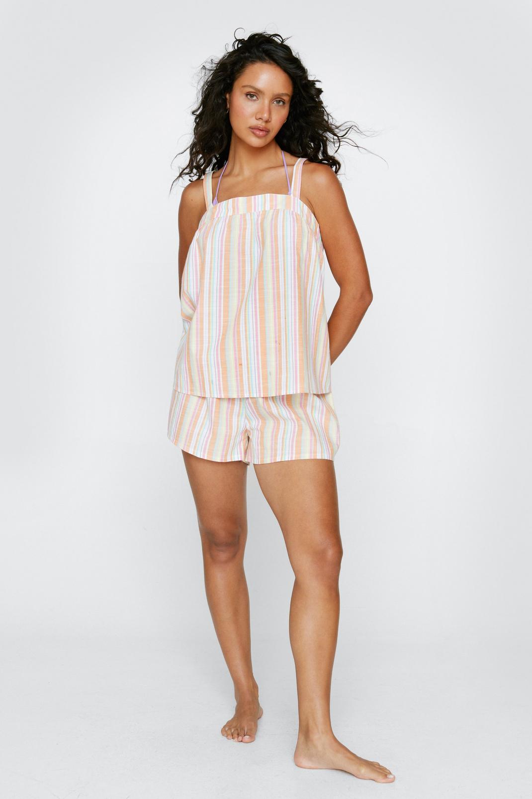 Multi Cotton Stripe Cami And Shorts Pajama Set image number 1