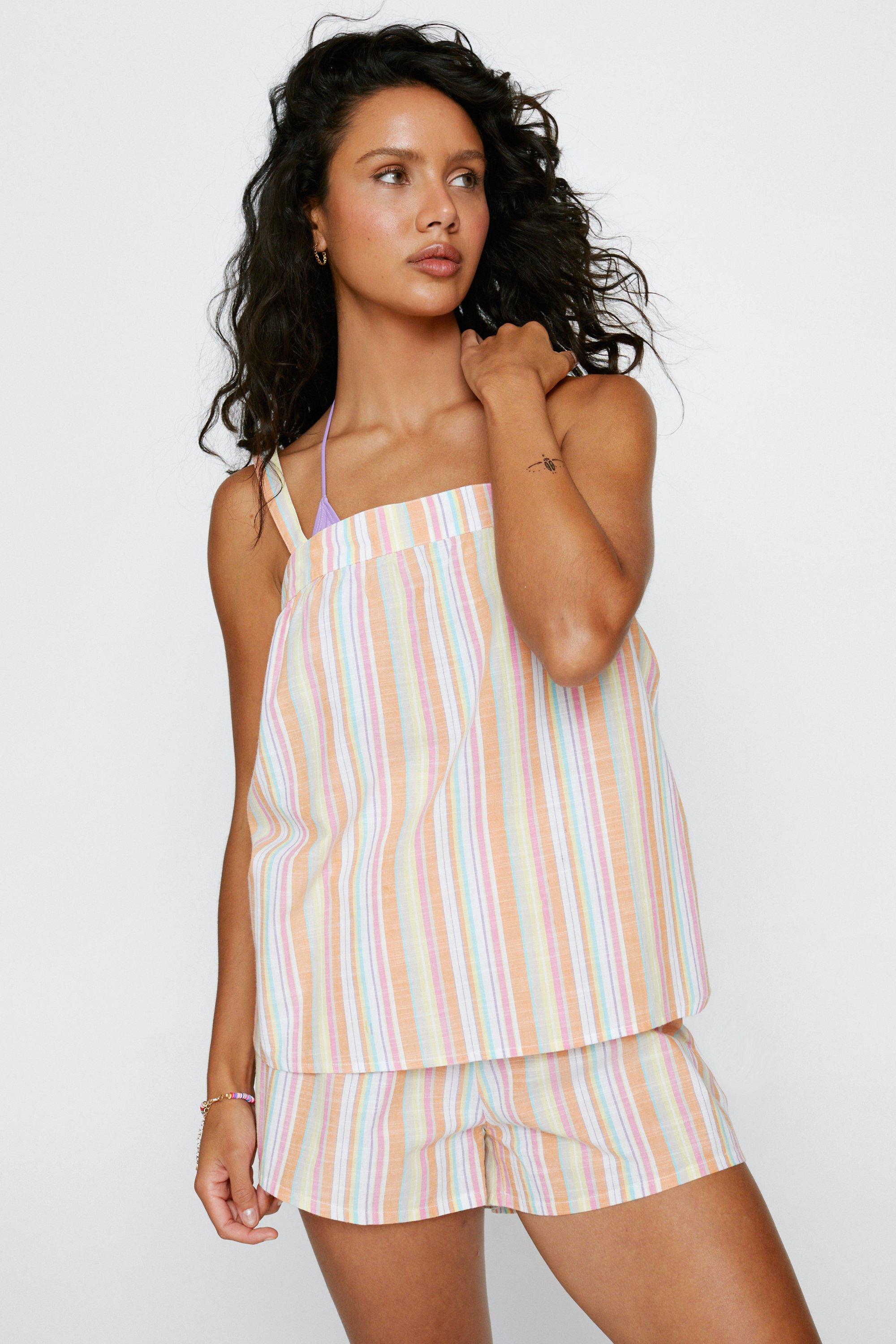 Cotton Stripe Cami And Shorts Pajama Set