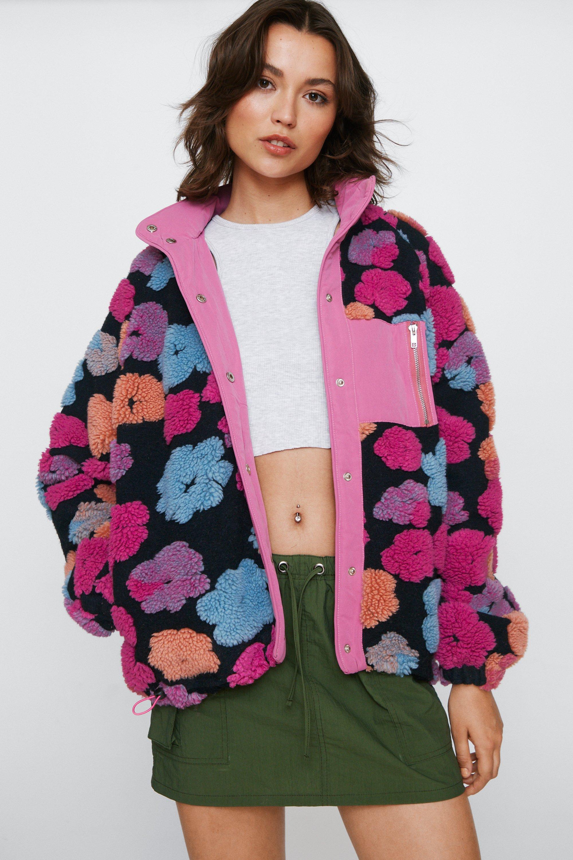 Floral Print Fleece Bomber Jacket