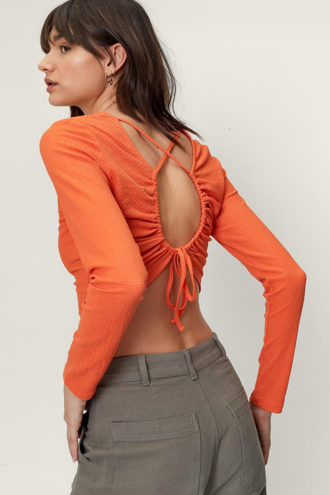Rust Ruched Crossover Back Cropped Top image number 1