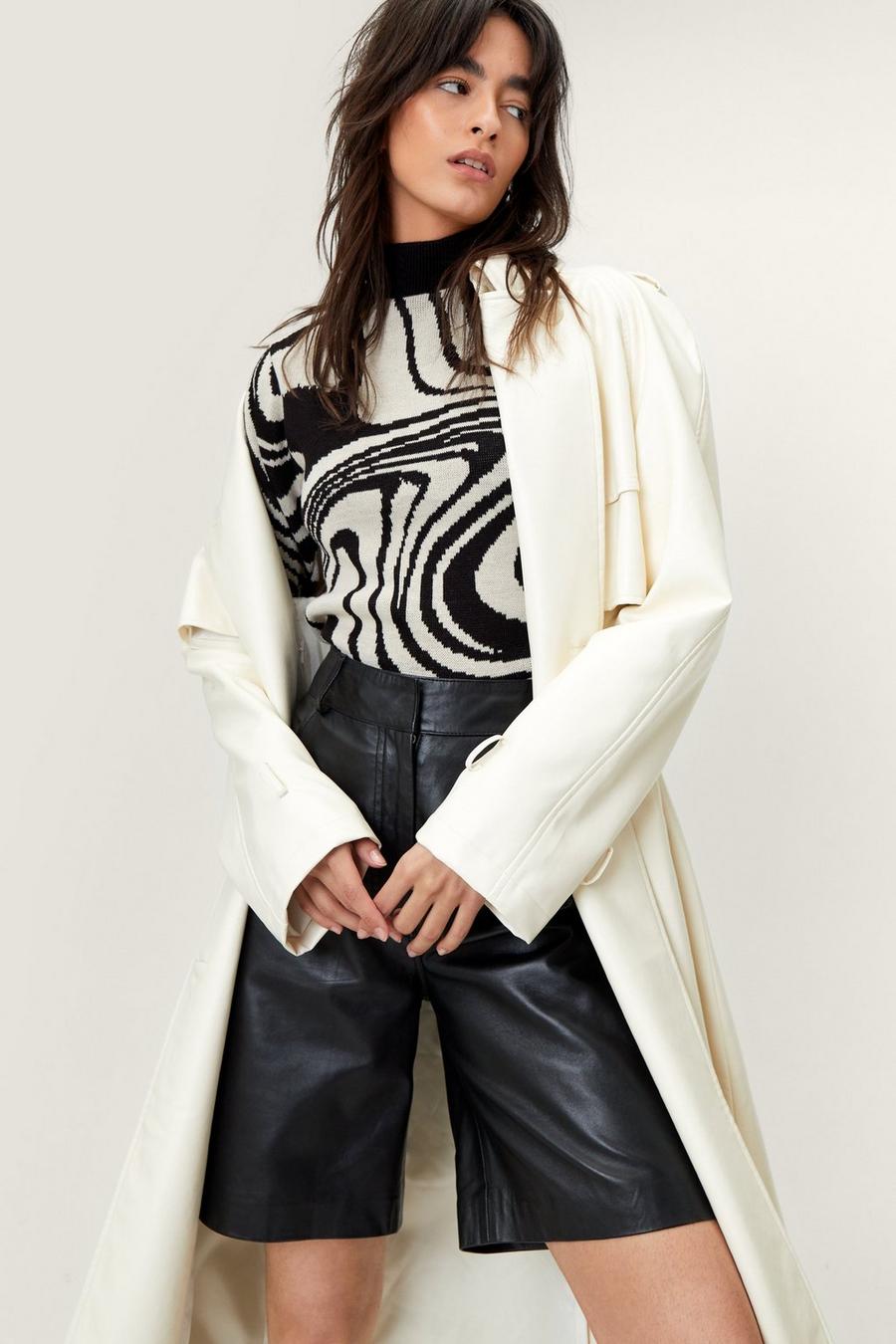 Funnel Neck Swirl Print Knitted Sweater