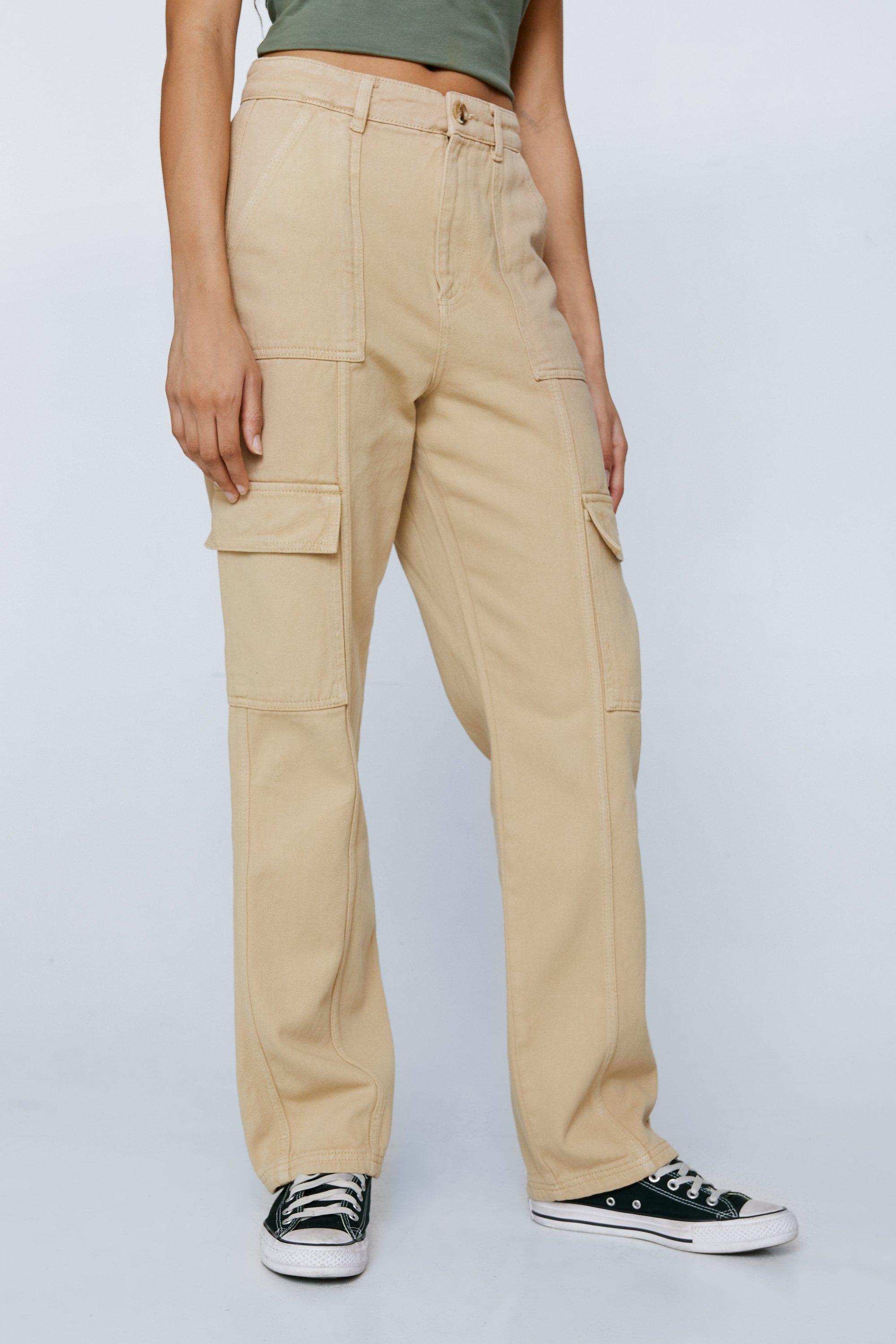 Stone Twill Pocket High Waist Cargo Trousers