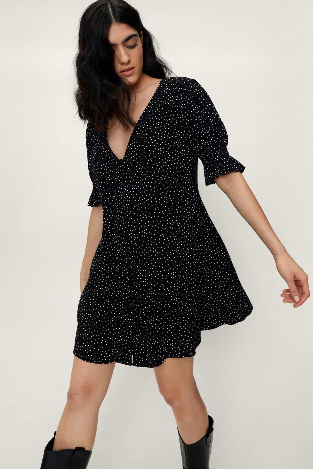 Polka Dot Button Front Mini Dress image number 1