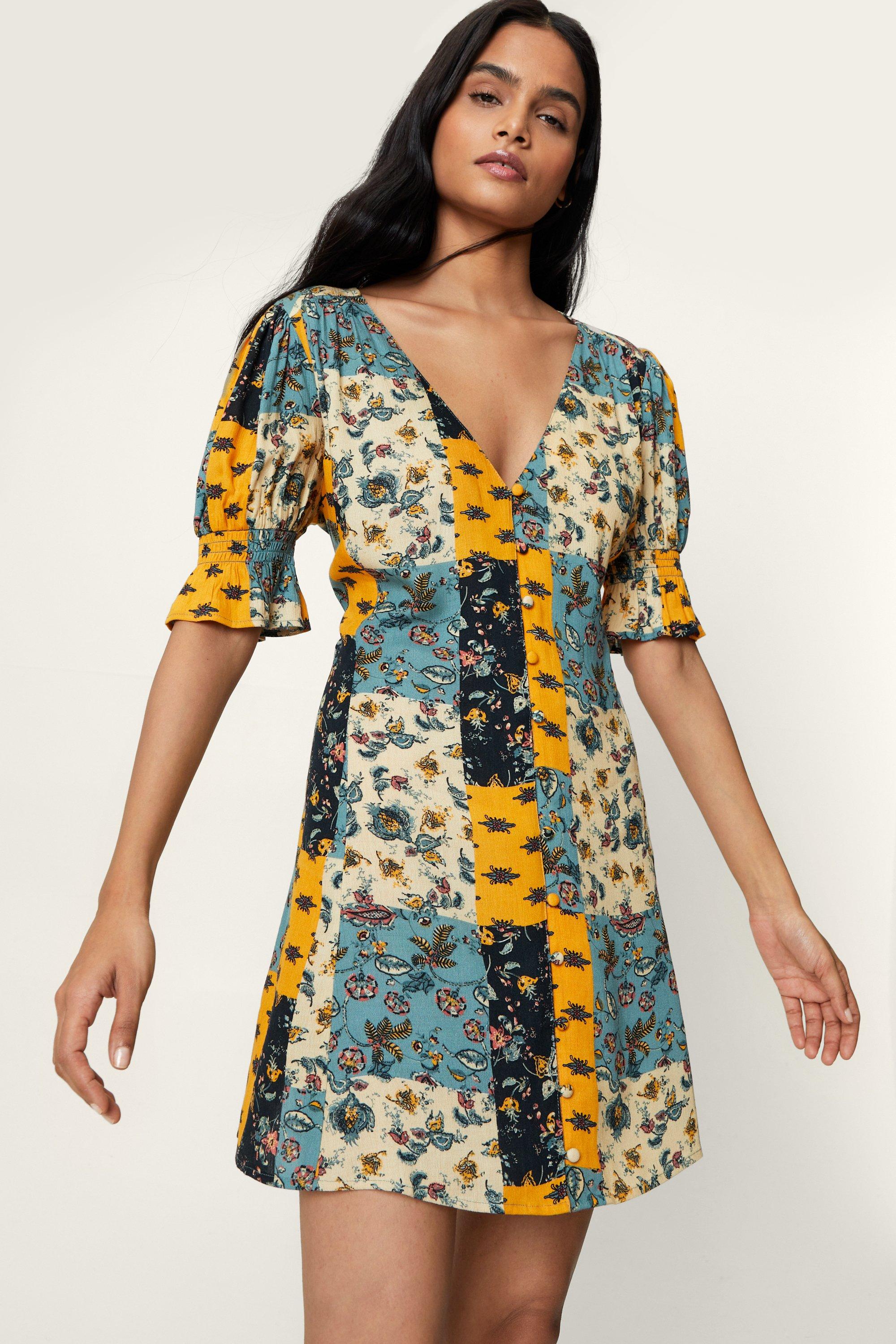 patchwork print dress