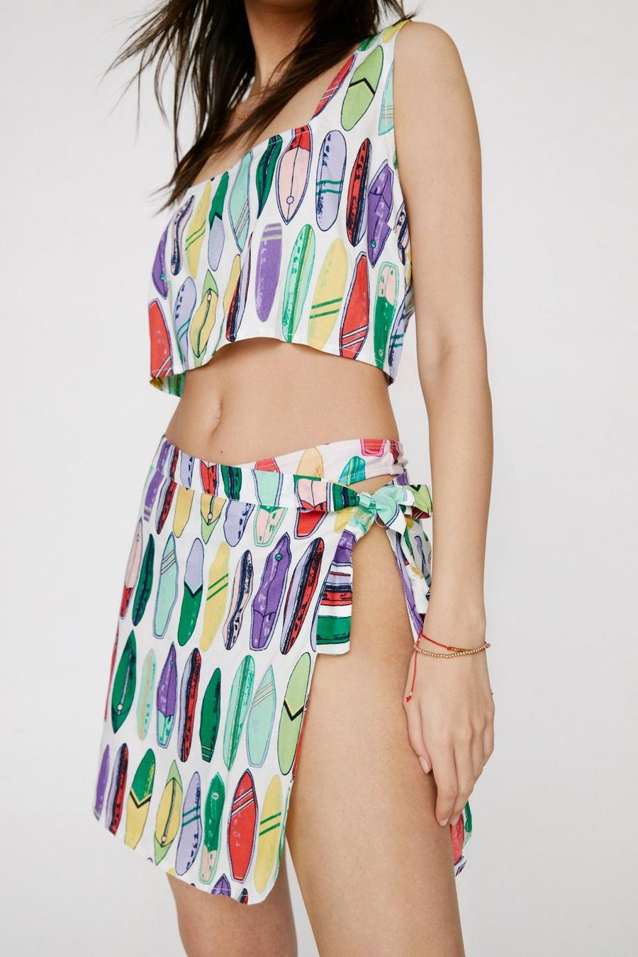 Surfboard Print Crop and Sarong Cover Up Set