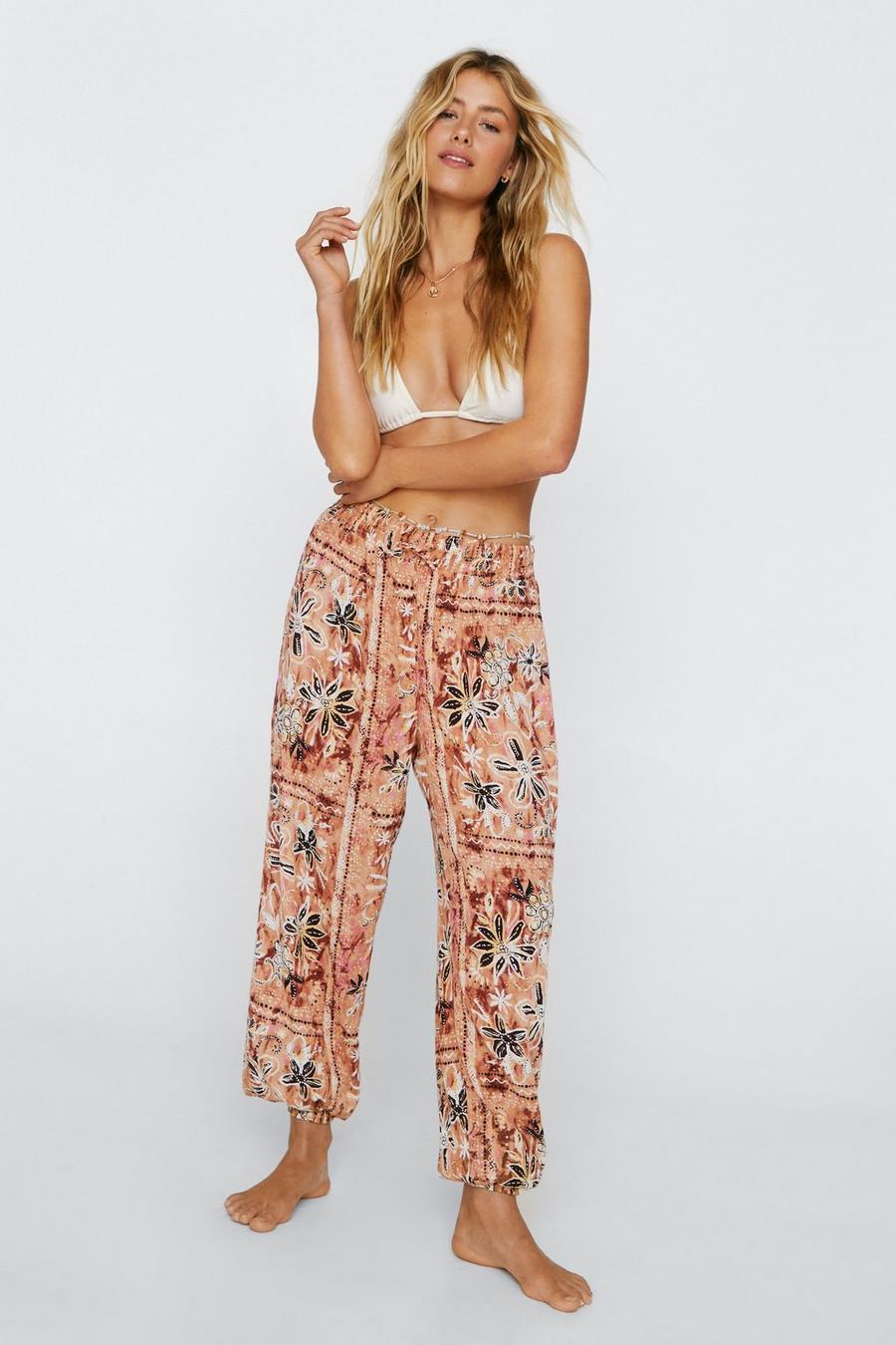 Crinkle Shirred Cover Up Sweatpants