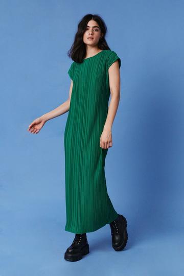 Fluid Plisse Maxi Column Dress green