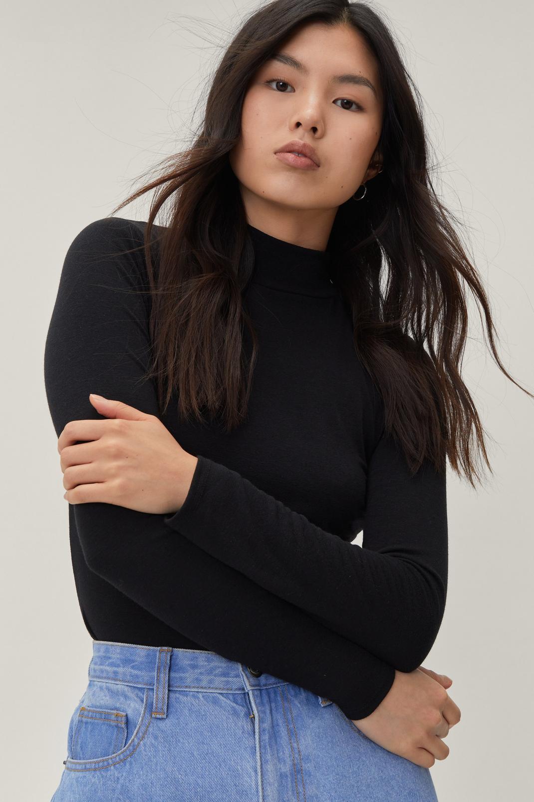 Black Recycled Funnel Neck Top image number 1