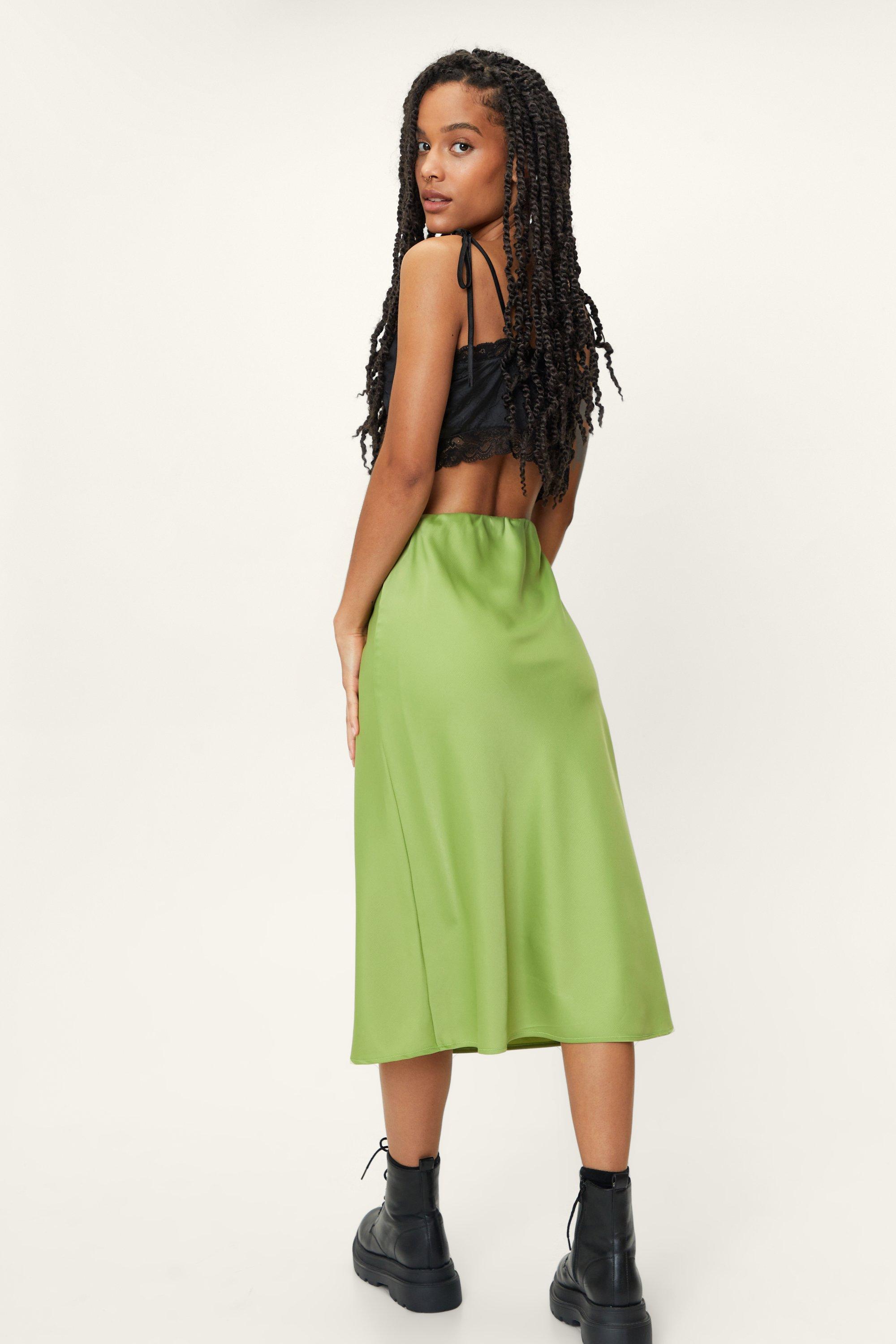 Petite A Line Satin Midi Skirt
