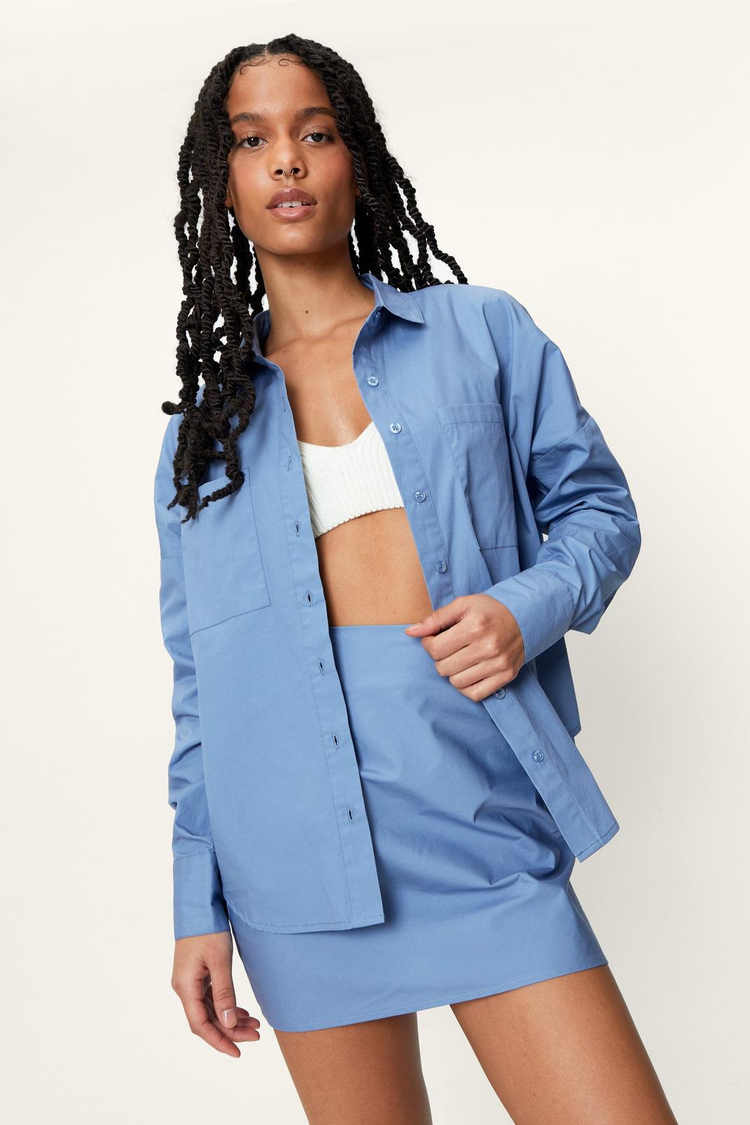 Petite chemise oversize en popeline, Denim-blue image number 1
