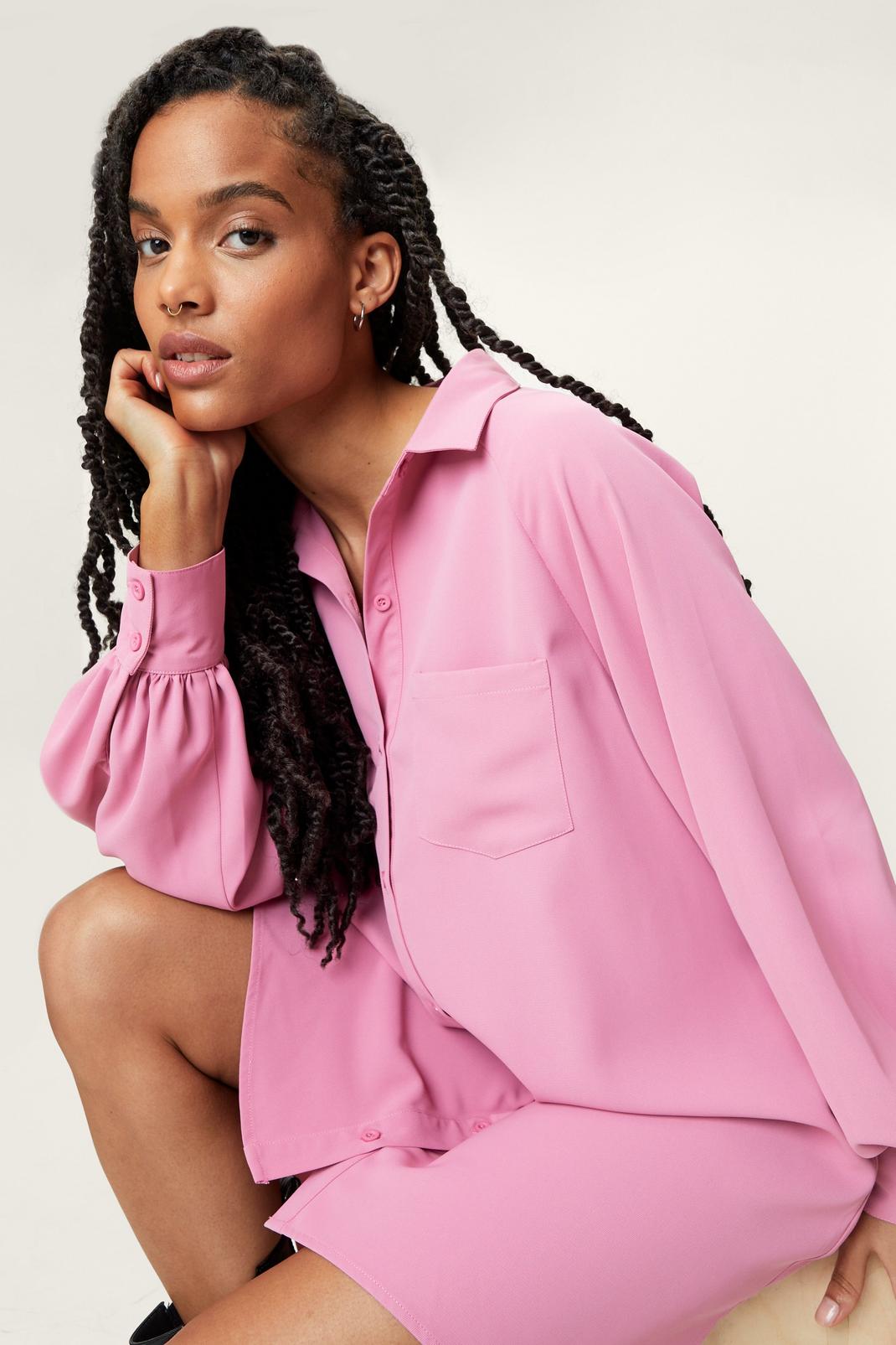Petite - Robe chemise courte en maille sergée, Pink image number 1