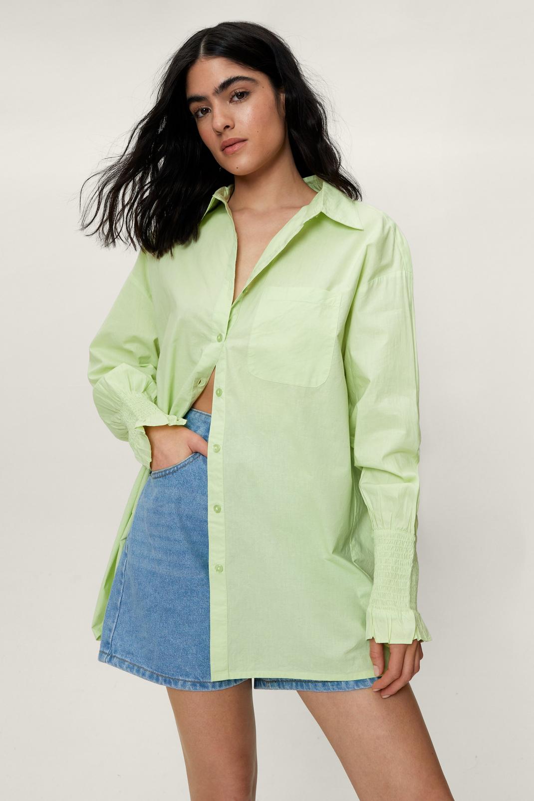 Lime Oversized Shirred Cuff Poplin Shirt image number 1