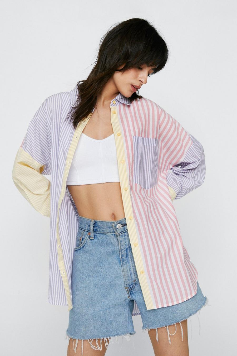 Striped Color Block Oversized Shirt