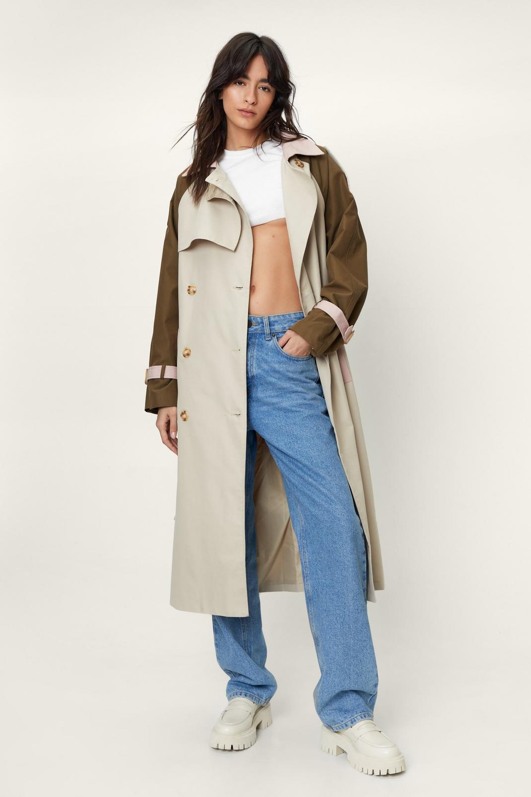 Blush Longline Color Block Double Breasted Trench Coat image number 1