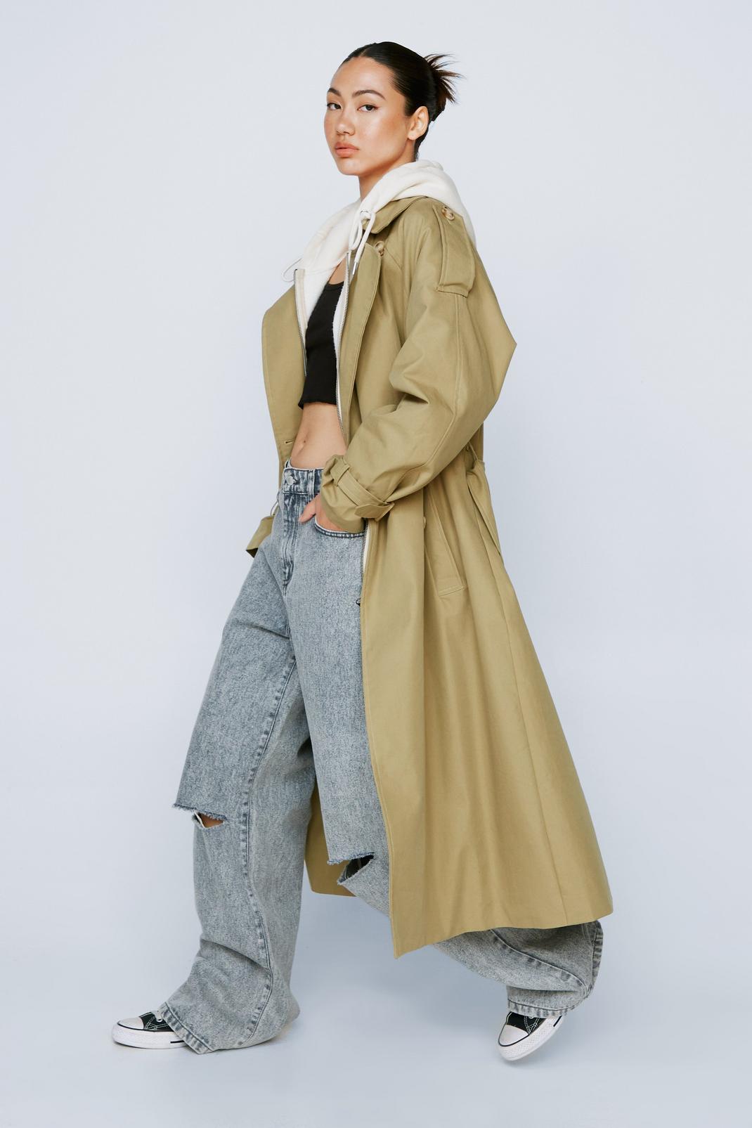 Olive Longline Color Block Double Breasted Trench Coat image number 1