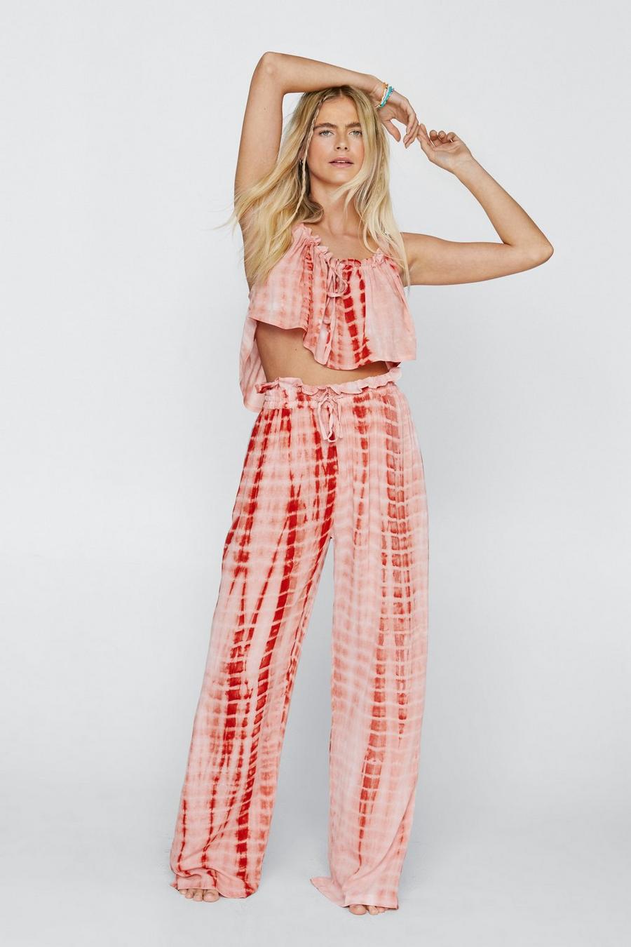 Viscose Tie Dye Paperbag Wide Leg Cover Up