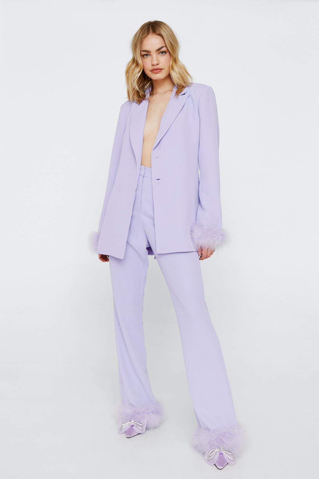 Lilac Flared Pants With Feather Trims image number 1