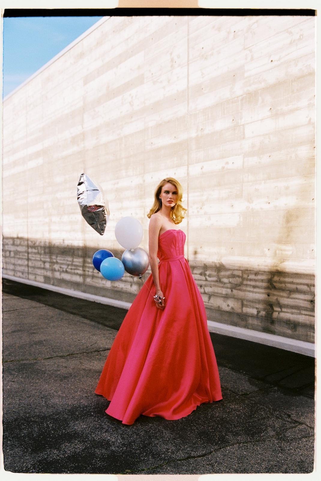 Fuchsia Satin Sleeveless Full Maxi Prom Dress image number 1