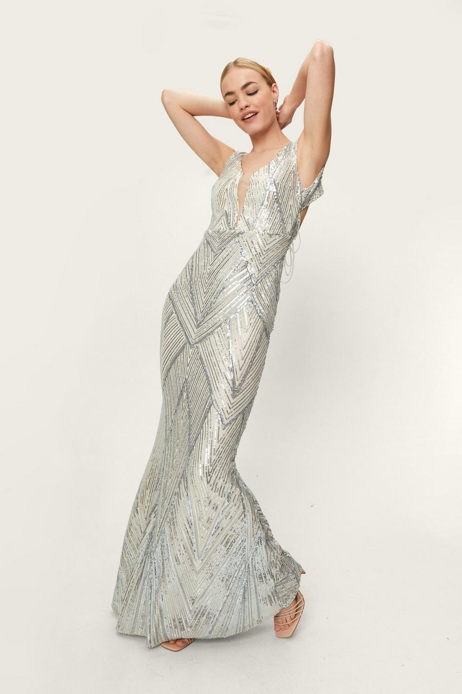 Sequin Embellished Backless Maxi Evening Dress