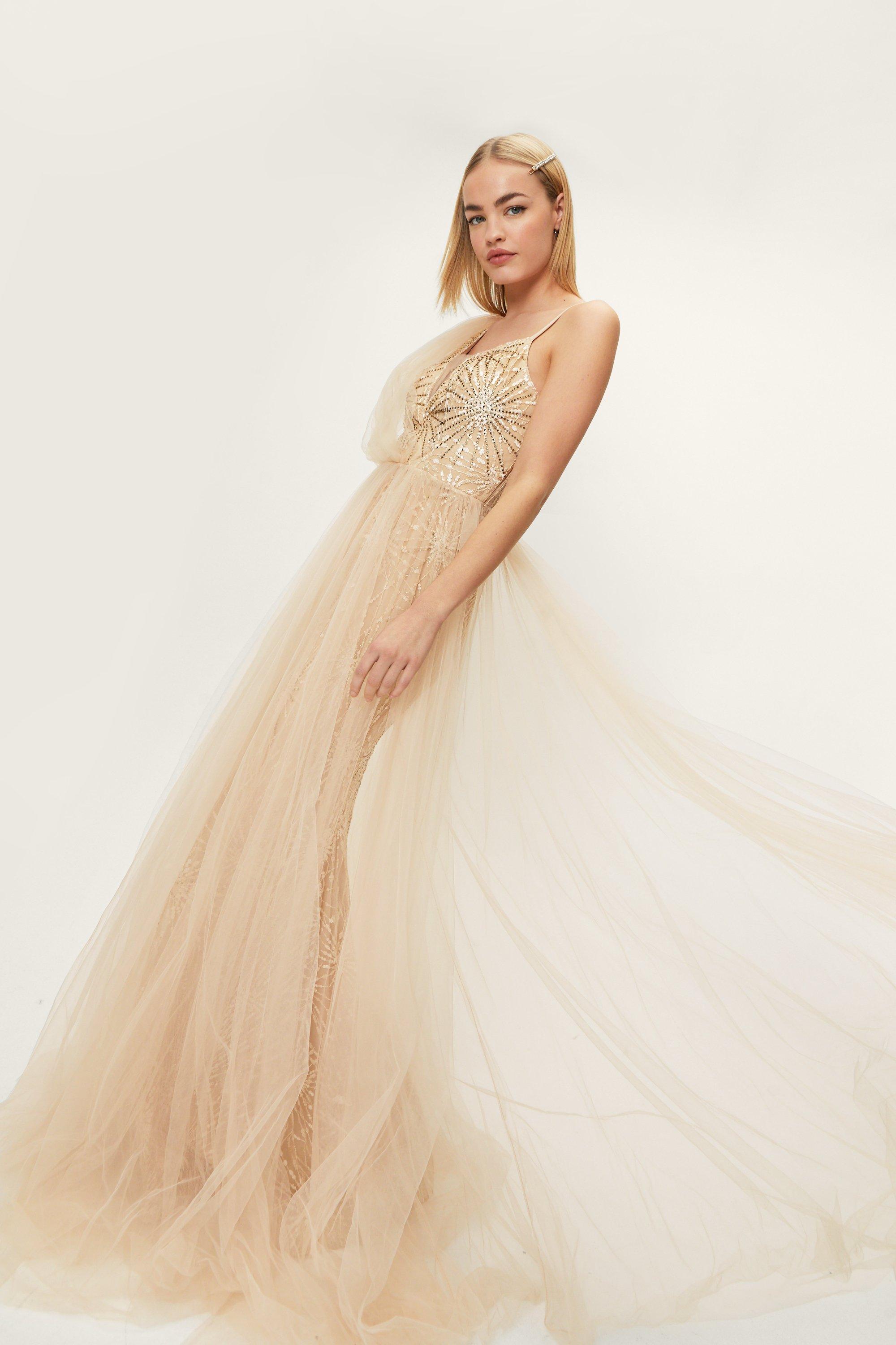 Embellished tulle maxi store dress