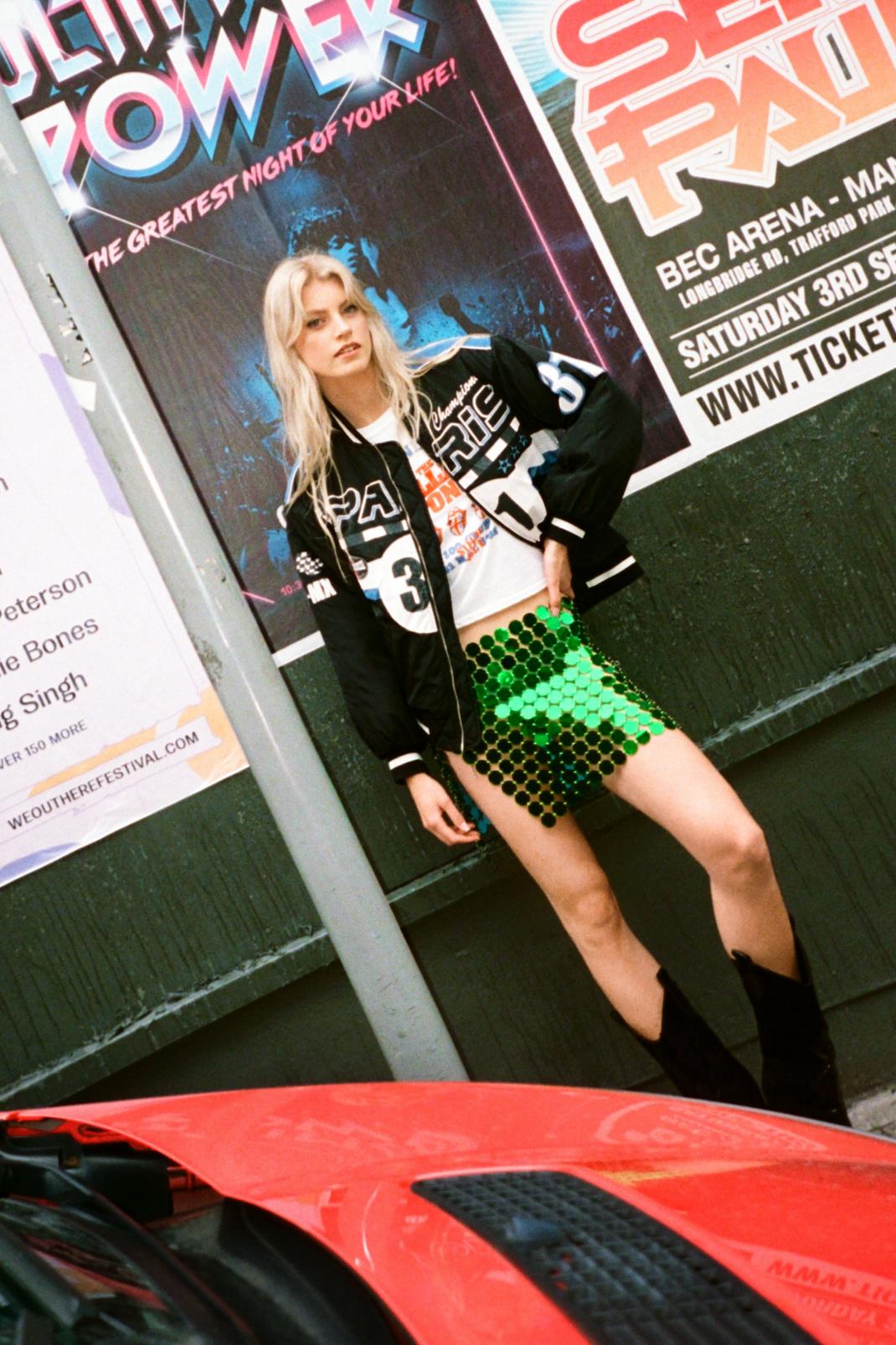 Green Disc Chainmail Sequin Mini Skirt image number 1
