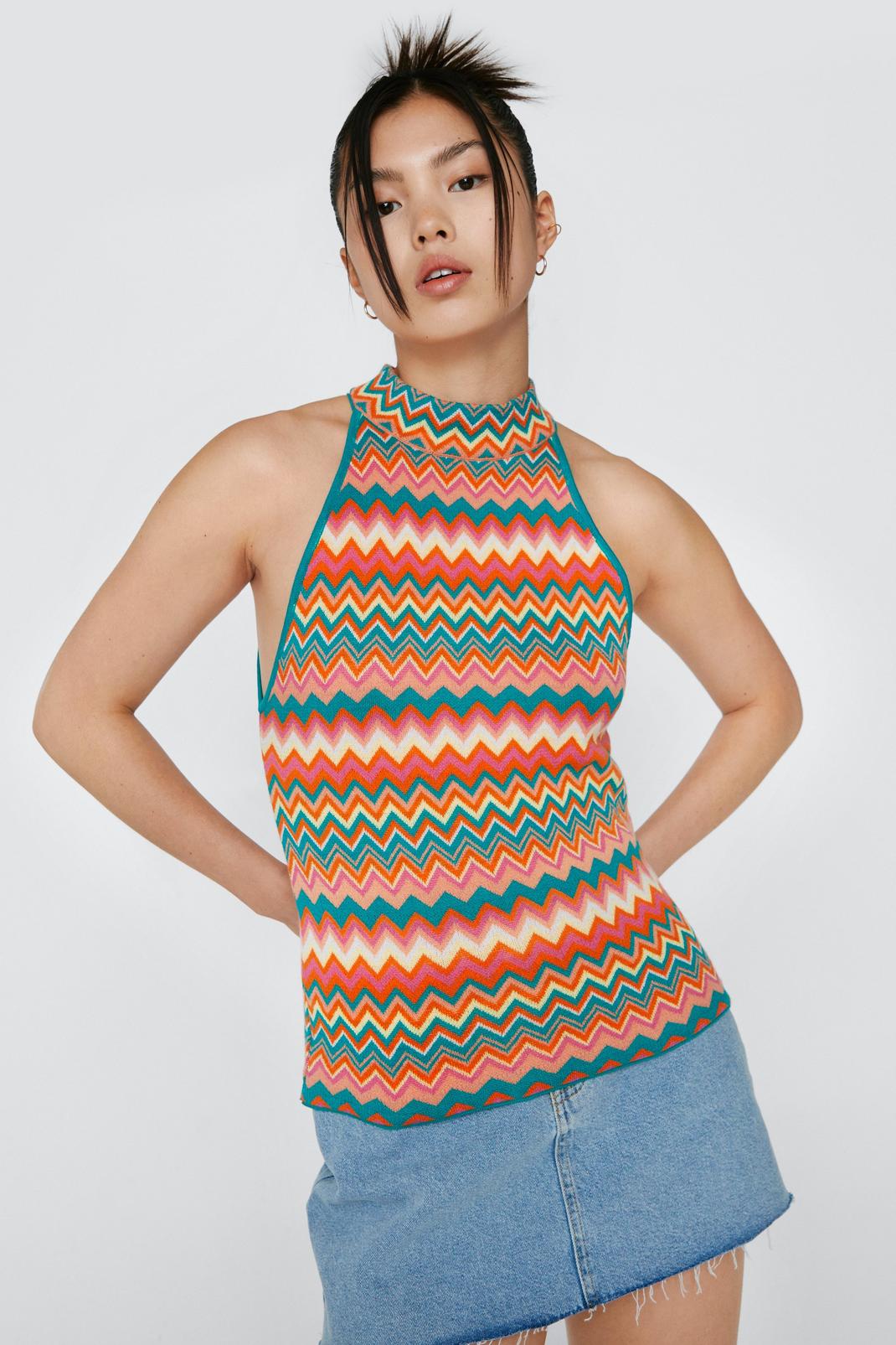 Stripe Knitted Racer Neck Top