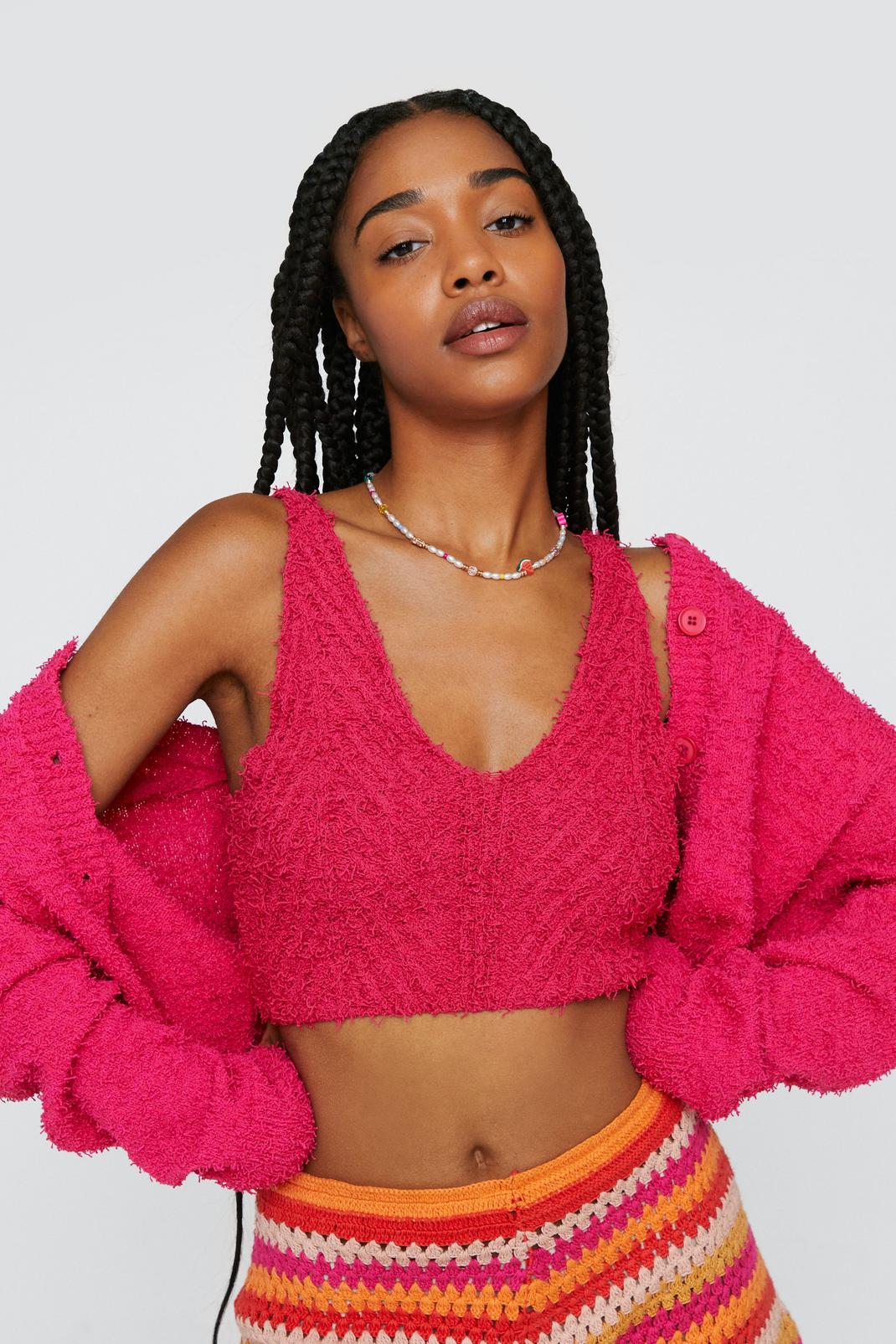 Pink Knitted Textured Bralet image number 1