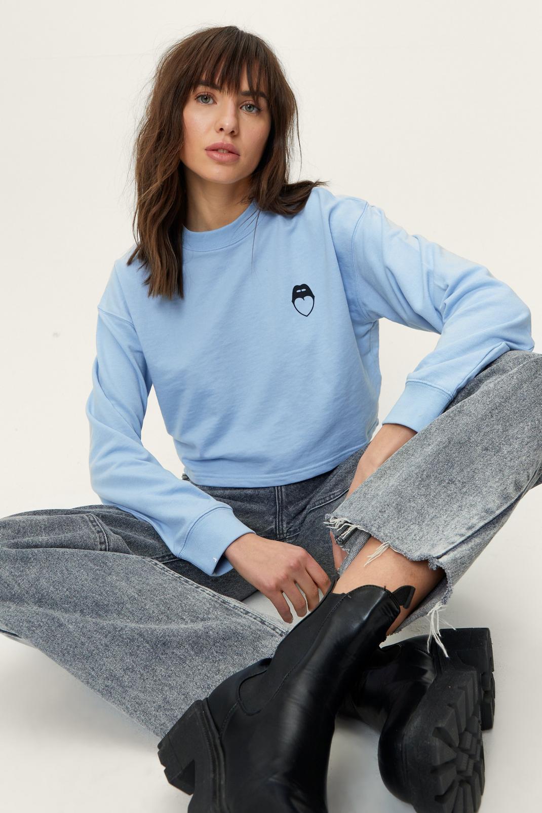 Light blue Nasty Gal Graphic Cropped Sweater image number 1