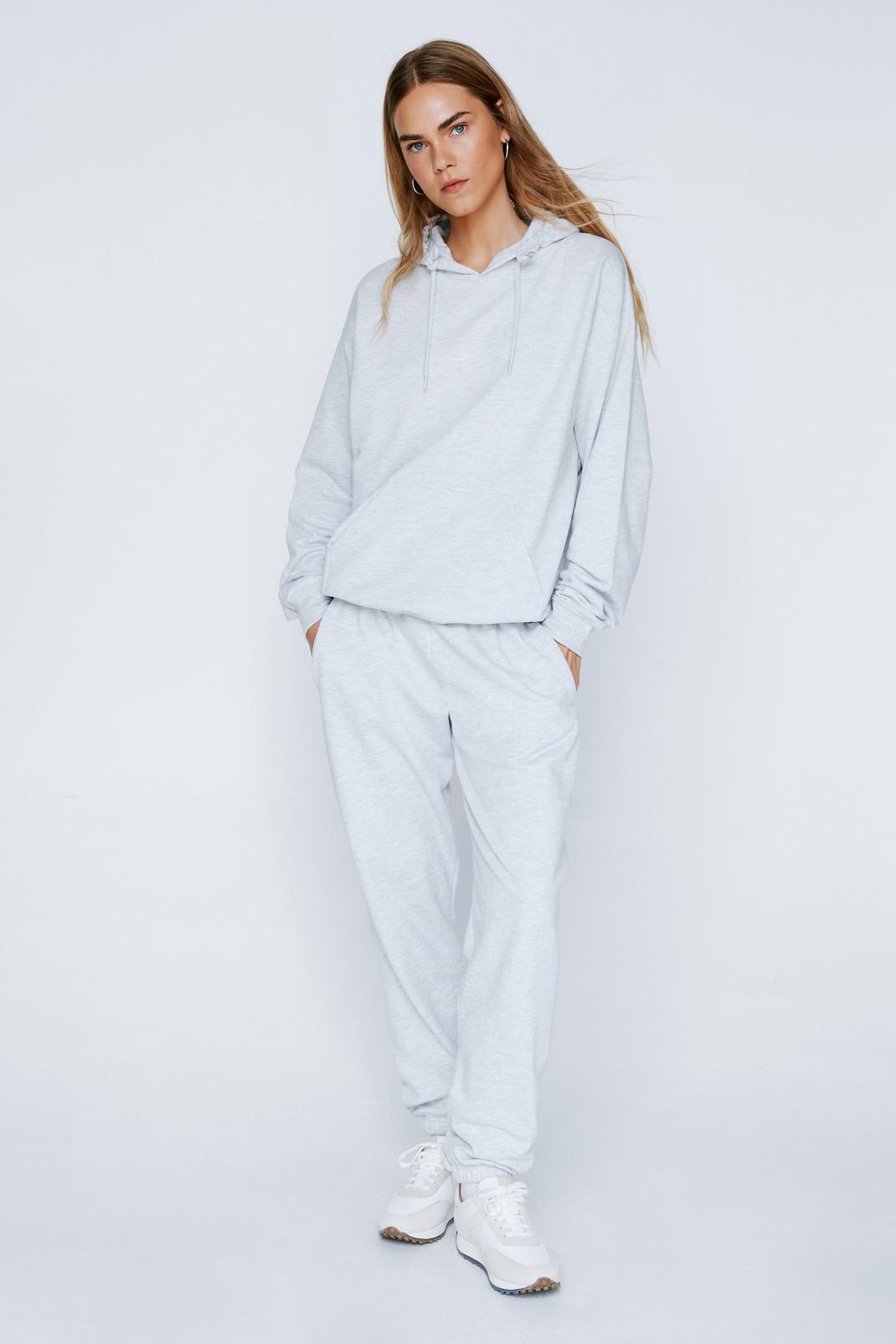 Grey marl Relaxed Drawstring Hoodie and Joggers Set image number 1