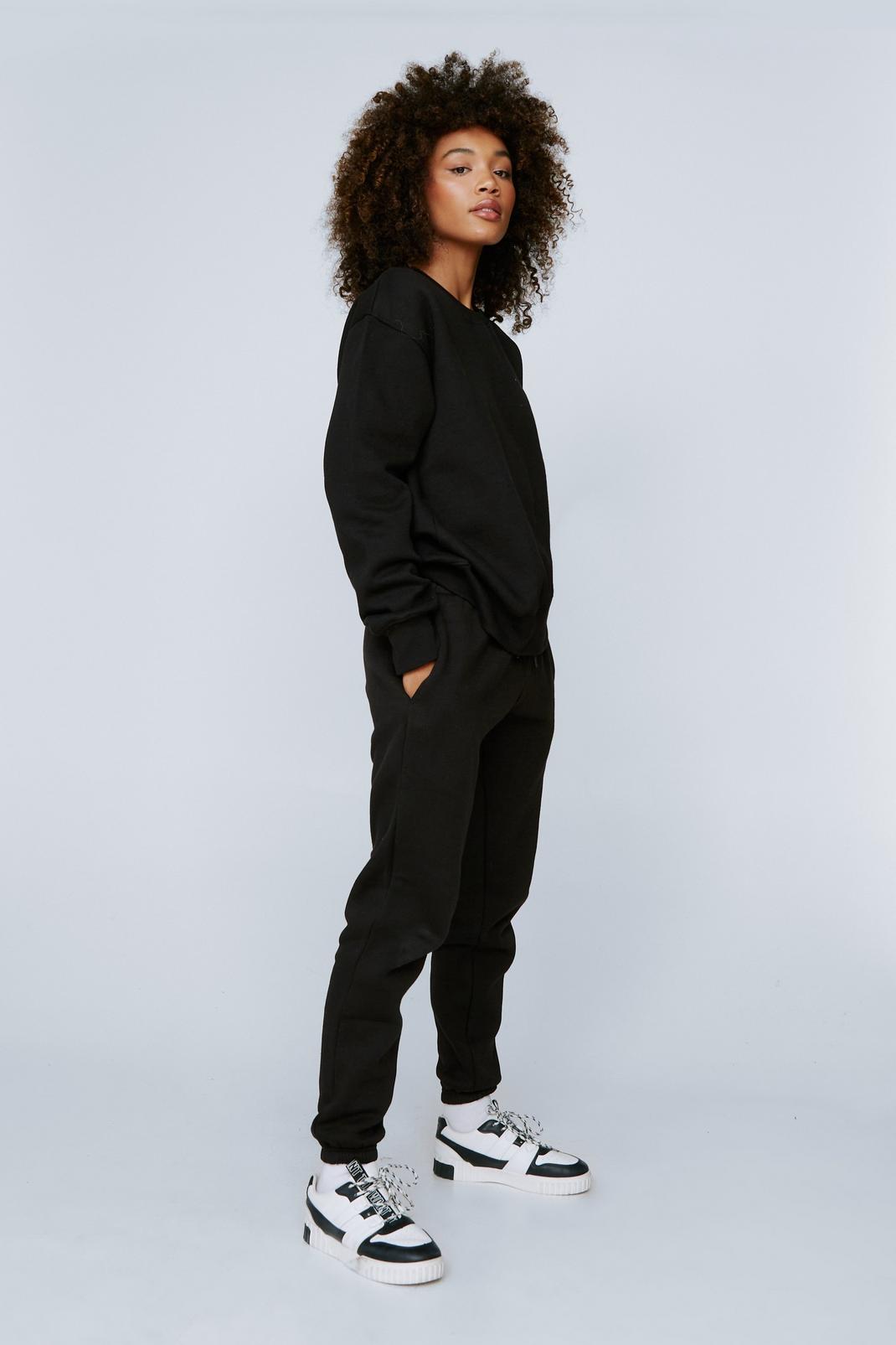 Black Relaxed Joggers and Sweatshirt Lounge Set image number 1