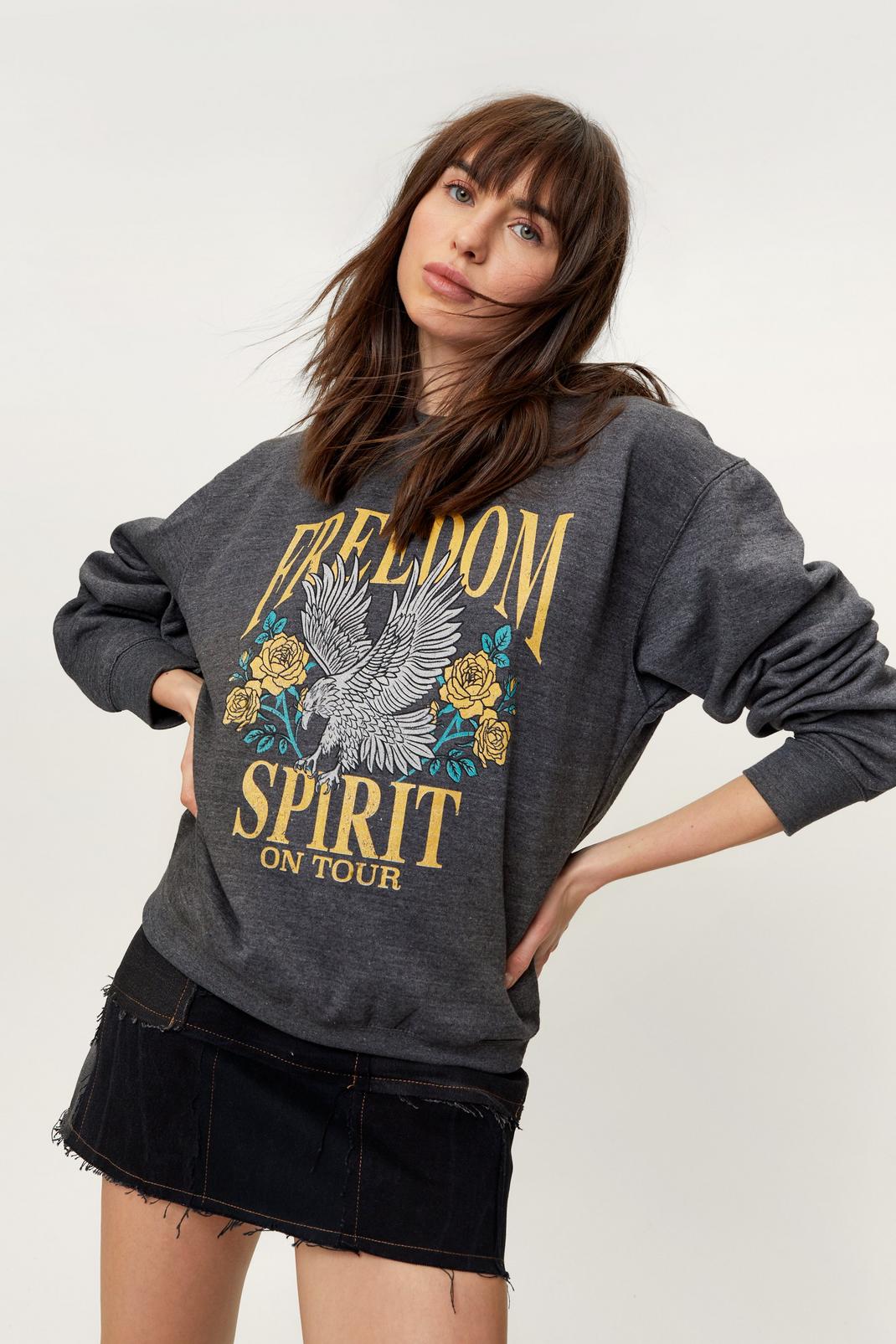 Charcoal Graphic Freedom Spirit Oversized Sweatshirt image number 1